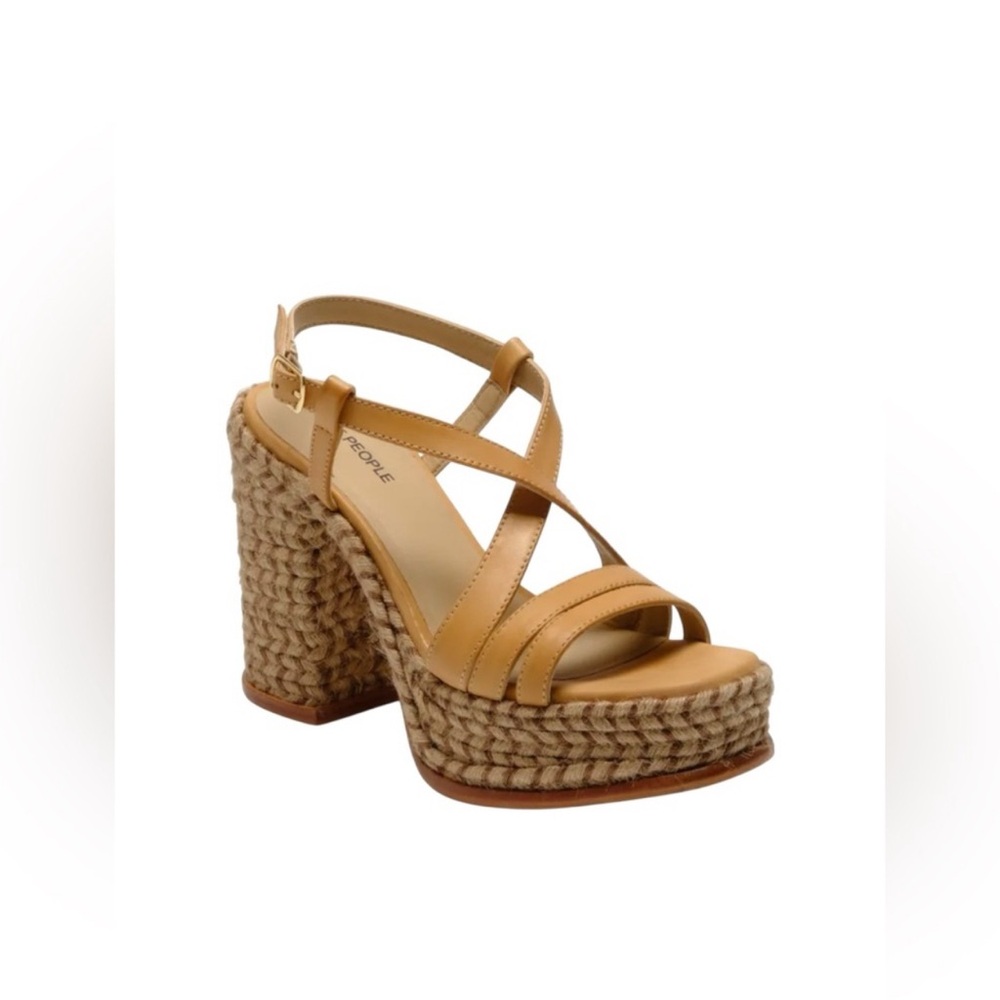 Free People Fahn Strappy Leather Jute Platform Sandal in Natural Size 8